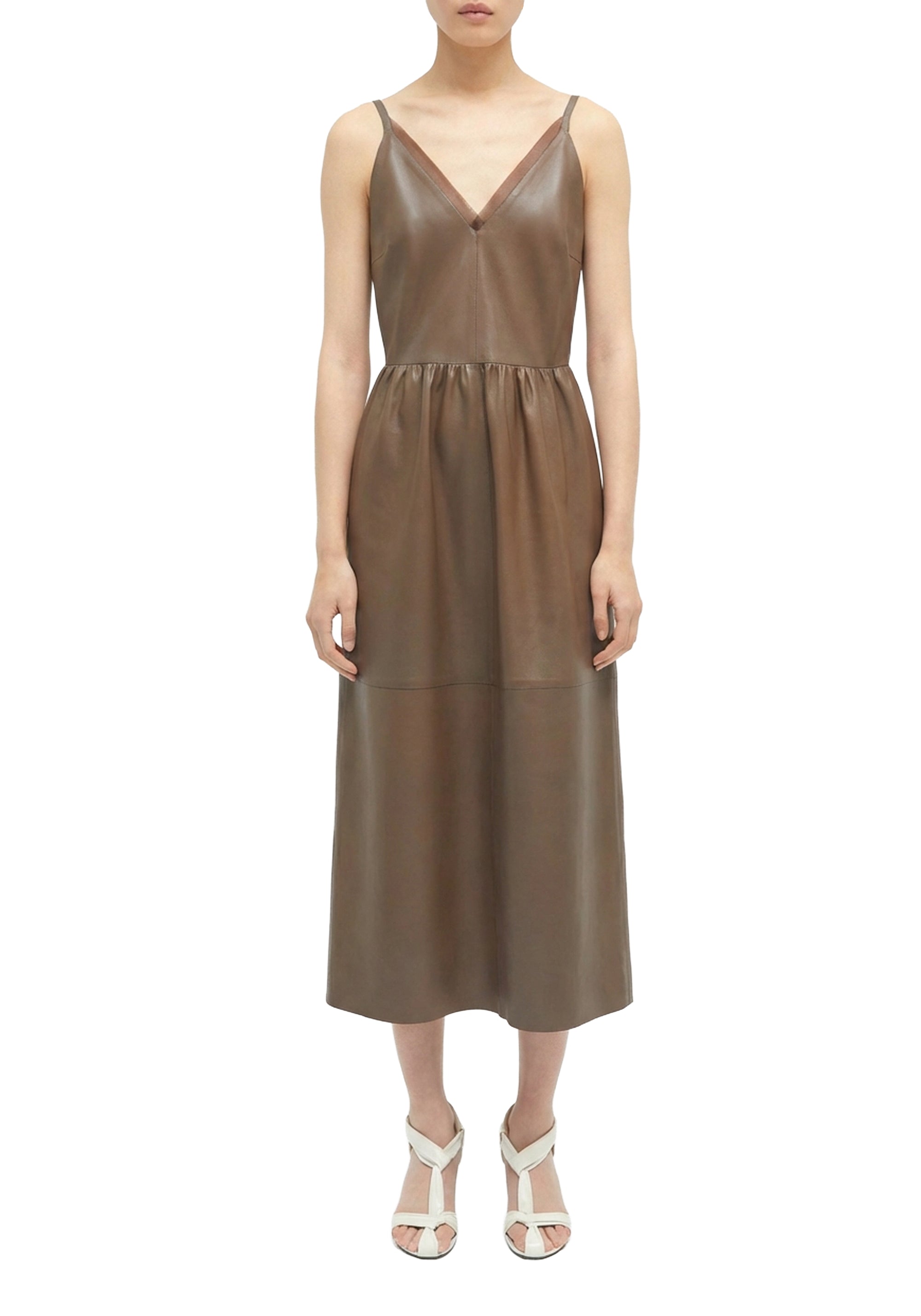 Robe midi Rankin en cuir - Taupe