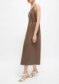 Robe midi Rankin en cuir - Taupe