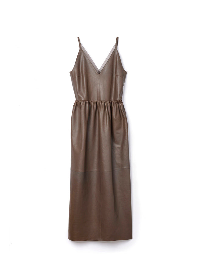 Robe midi Rankin en cuir - Taupe