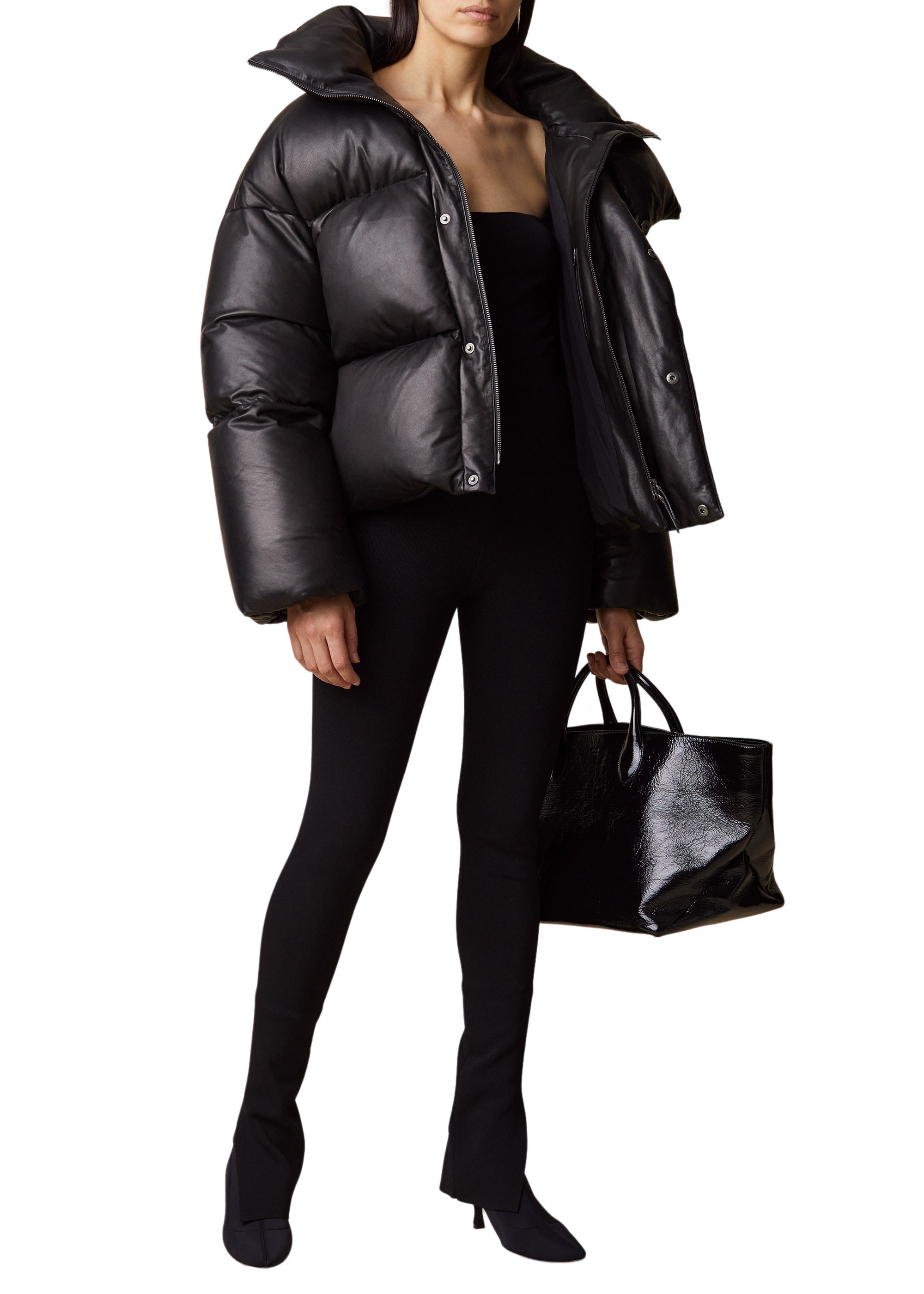 Raphael puffer jacket in leather - Black