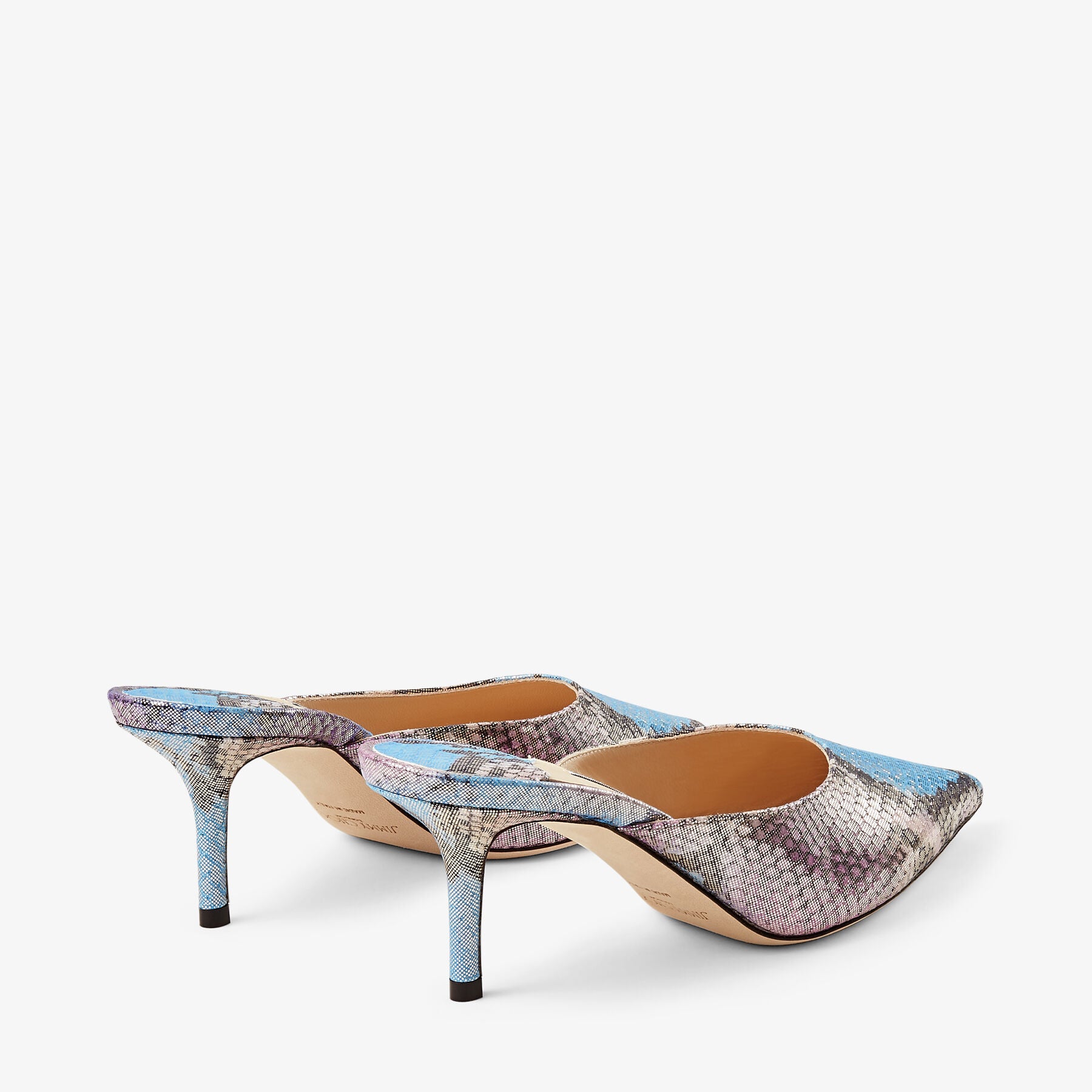 Rav Pointed 65 Leather Snake Print Mules - Wisteria & Smoky Blue Mix