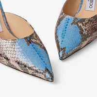 Rav Pointed 65 Leather Snake Print Mules - Wisteria & Smoky Blue Mix