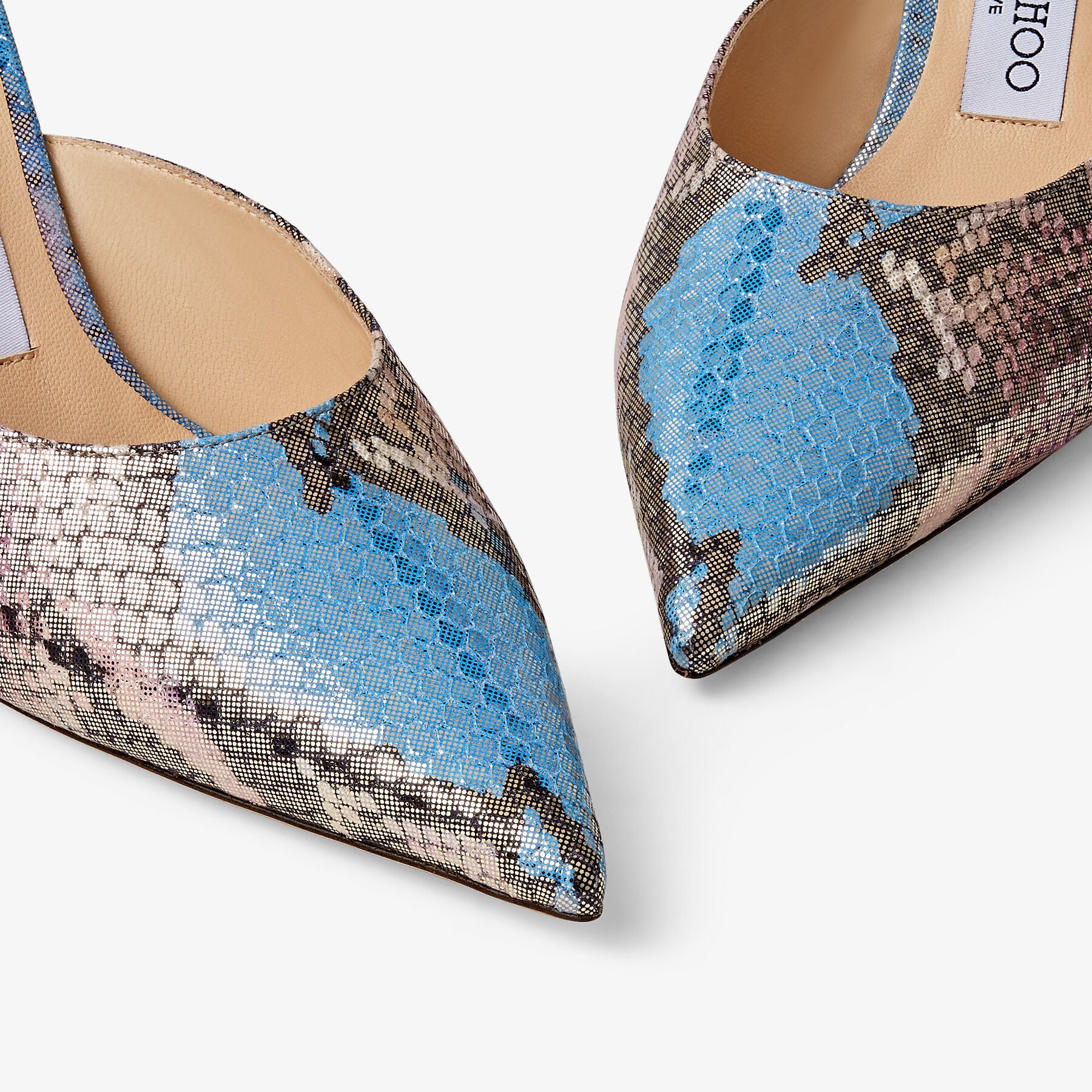 Rav Pointed 65 Leather Snake Print Mules - Wisteria & Smoky Blue Mix