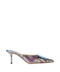 Rav Pointed 65 Leather Snake Print Mules - Wisteria & Smoky Blue Mix