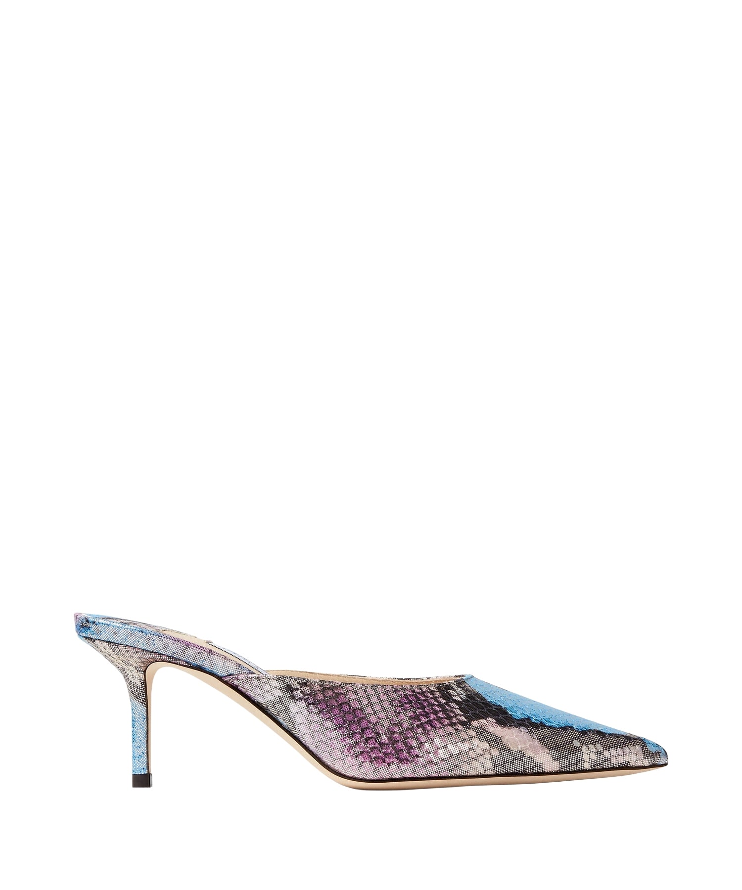 Rav Pointed 65 Leather Snake Print Mules - Wisteria & Smoky Blue Mix