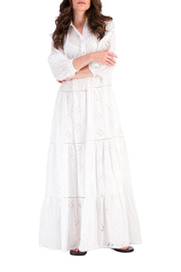 Maxi dress with ruffles and broderie anglaise - White