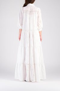 Maxi dress with ruffles and broderie anglaise - White