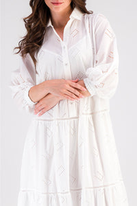 Maxi dress with ruffles and broderie anglaise - White