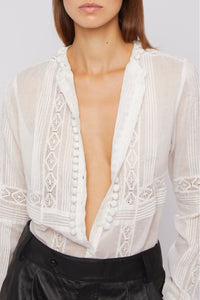 Blouse Ray à manches longues brodées - White