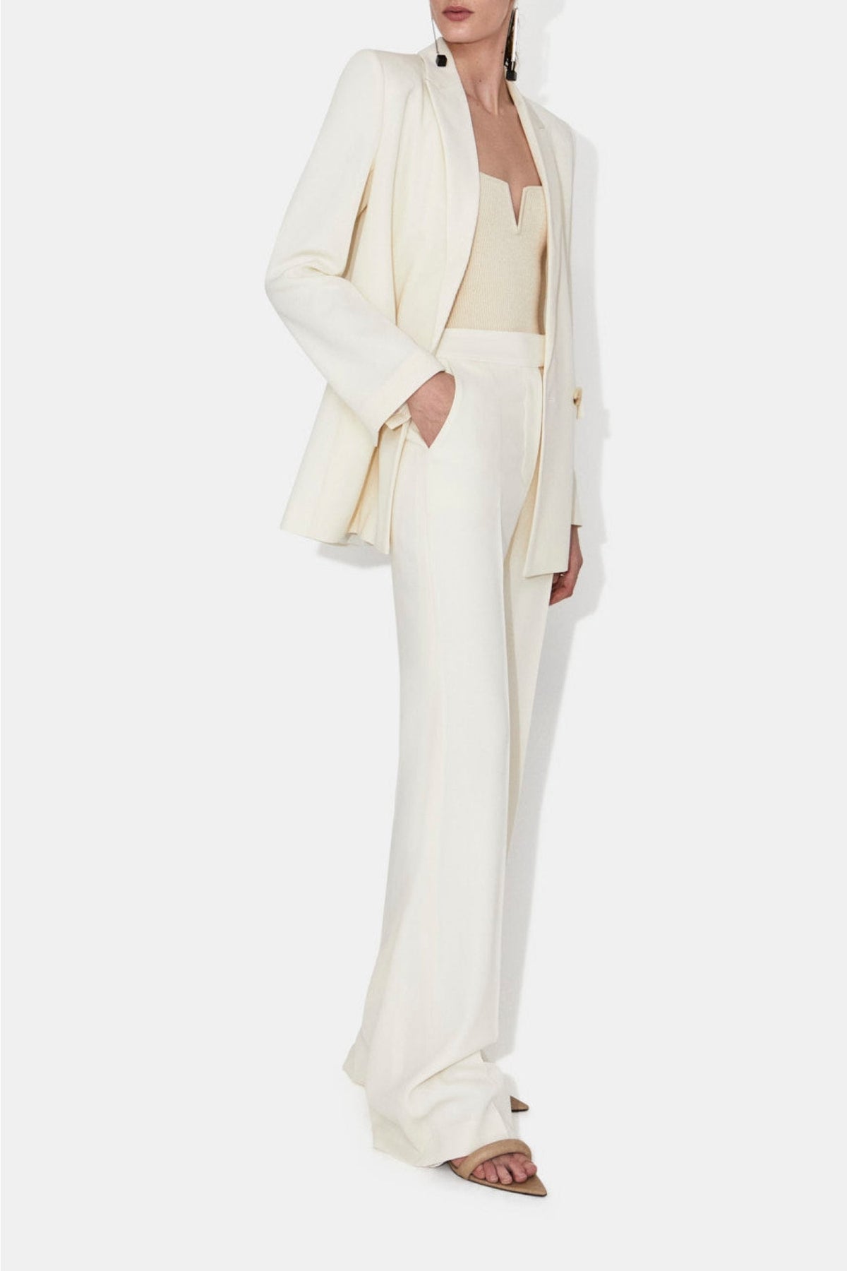 Veste blazer Spinal en laine - Off White with Silver