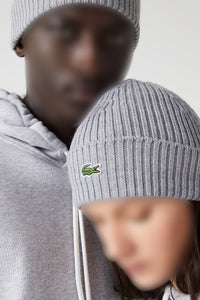 Bonnet peignée côtelée en laine - Agate Chiné