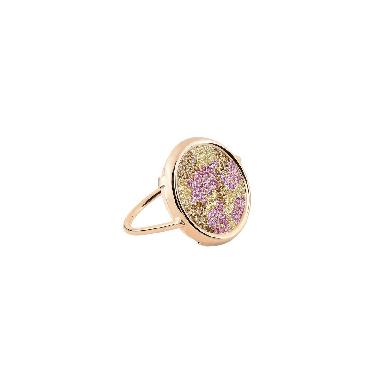 Bague Disc Ring en or rose 18 carats quartz fumé, topaze rose et quartz lemon  - Jaune