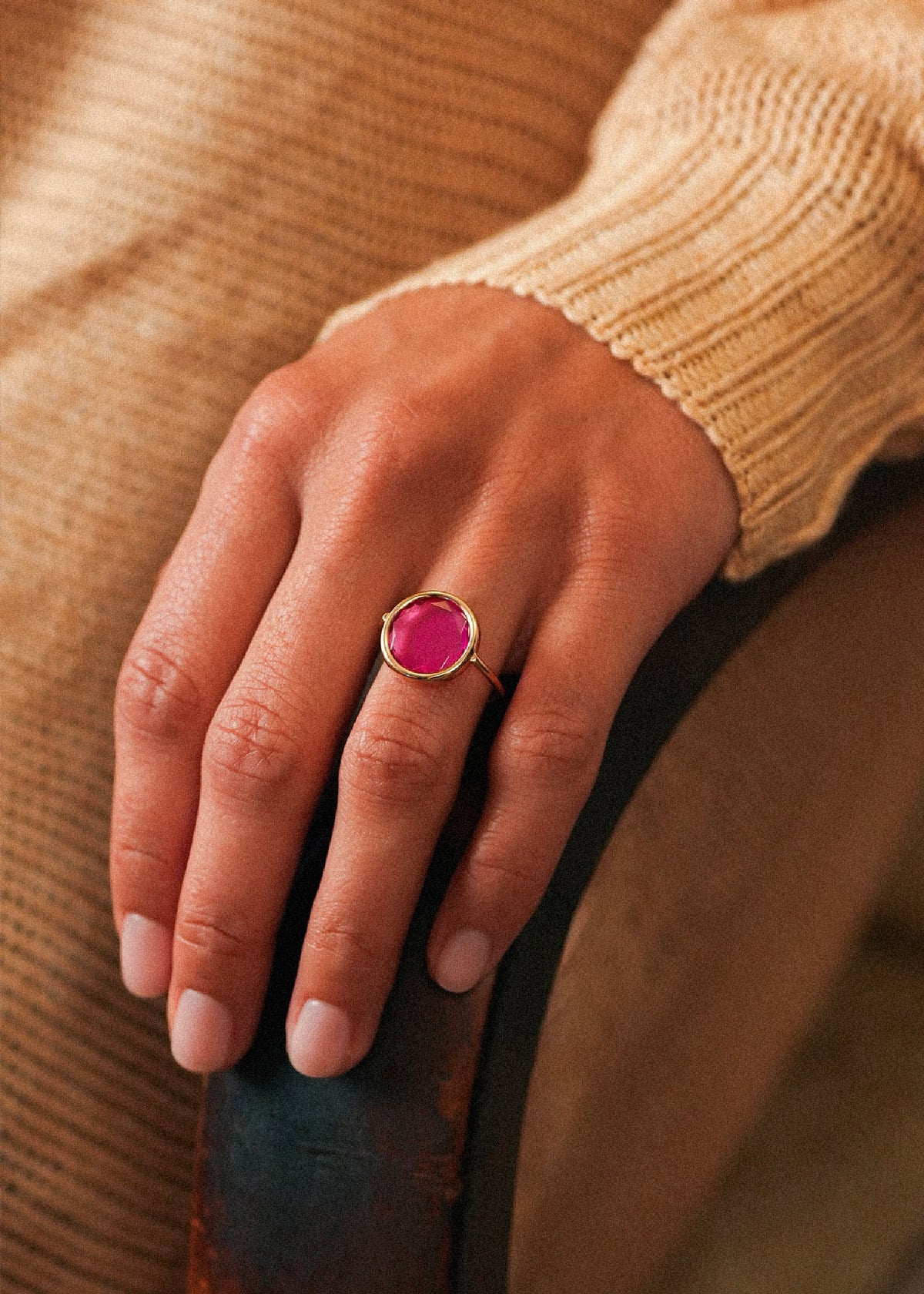 baby pink corundum disc ring