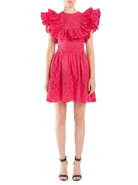 Robe courte à broderie anglaise et volants - Cabaret