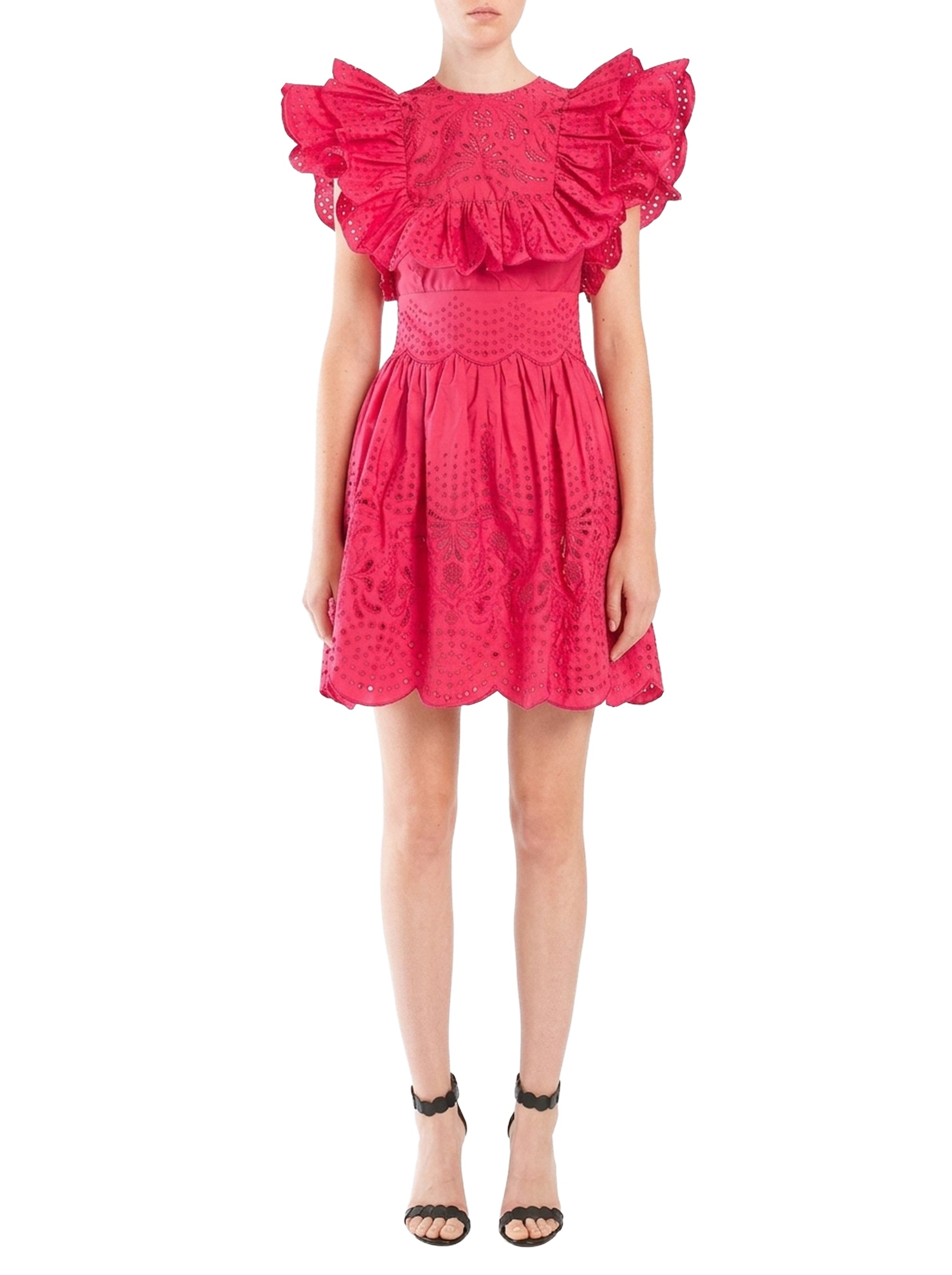 Robe courte à broderie anglaise et volants - Cabaret