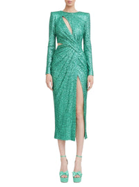 Cut-out draped dress with sequins - Biscay Green