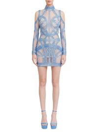Robe courte à motif brodé en tulle - Azure Blue