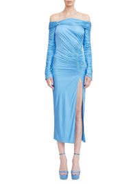 Robe longue froncée à épaules dénudée - Azure Blue
