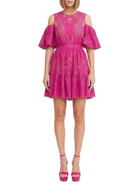 Robe courte à motif fleuri festonné en dentelle - Fuchsia Red