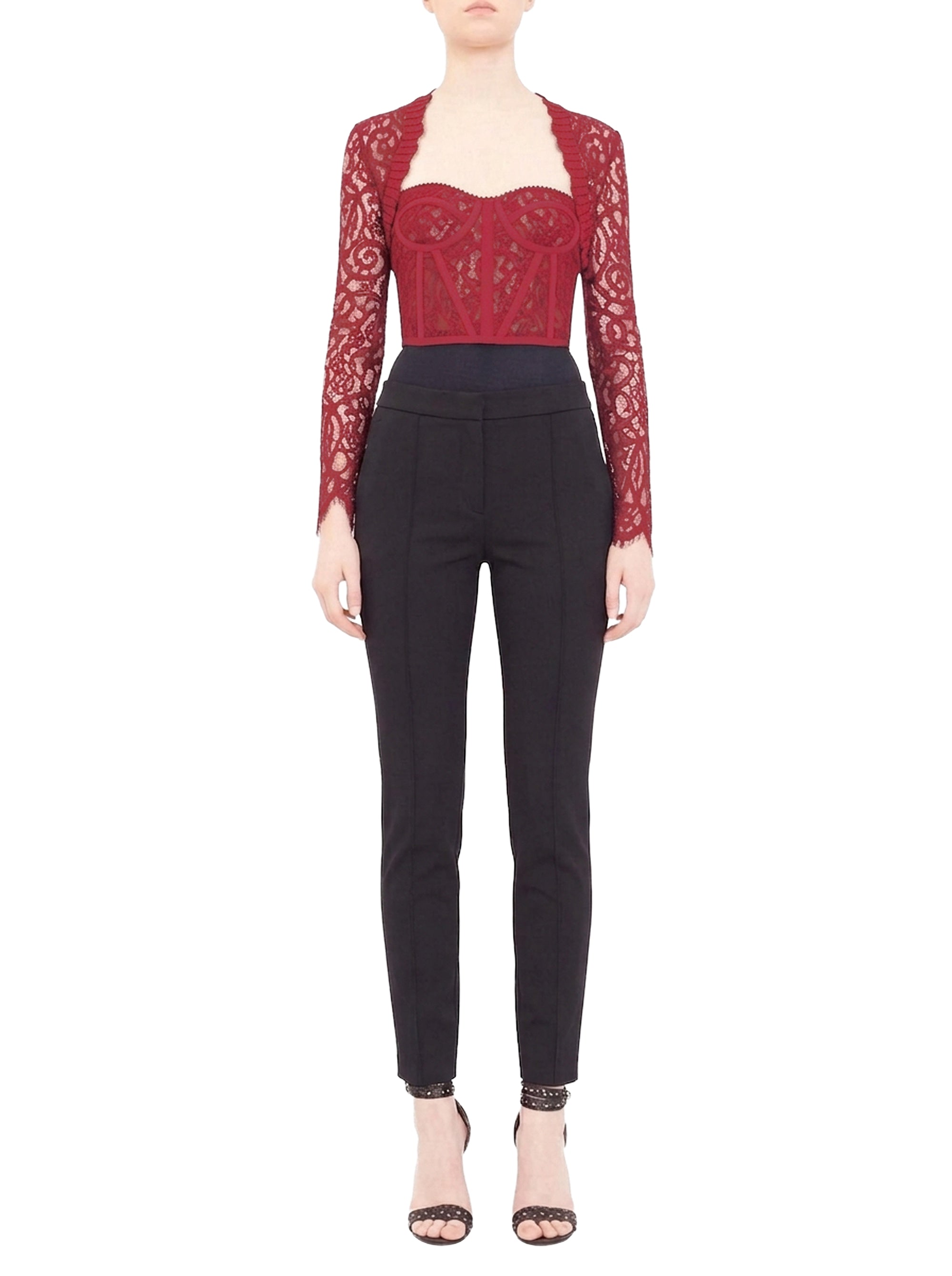 Bolero corset à col festonné en dentelle - Red