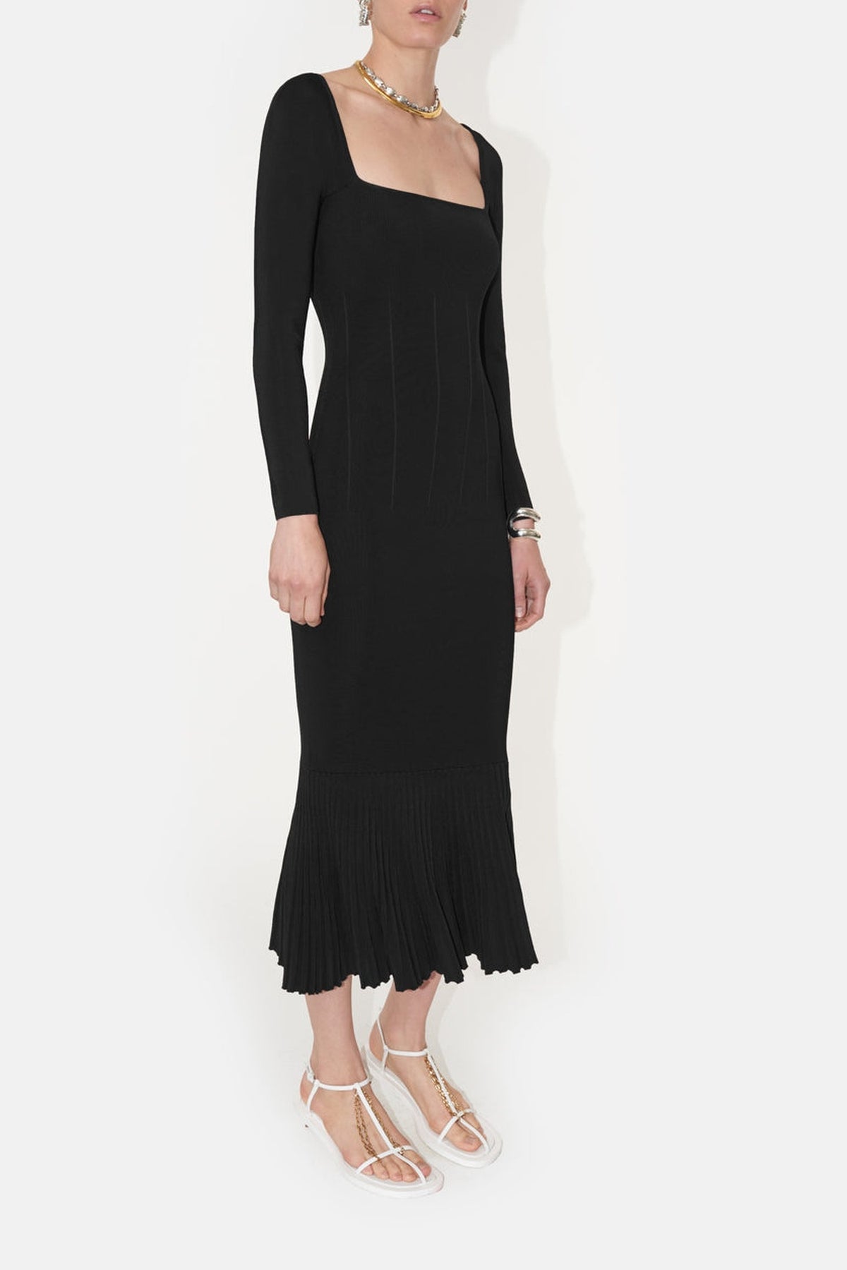 Long Sleeve Crew Neck Atalanta Dress - Black