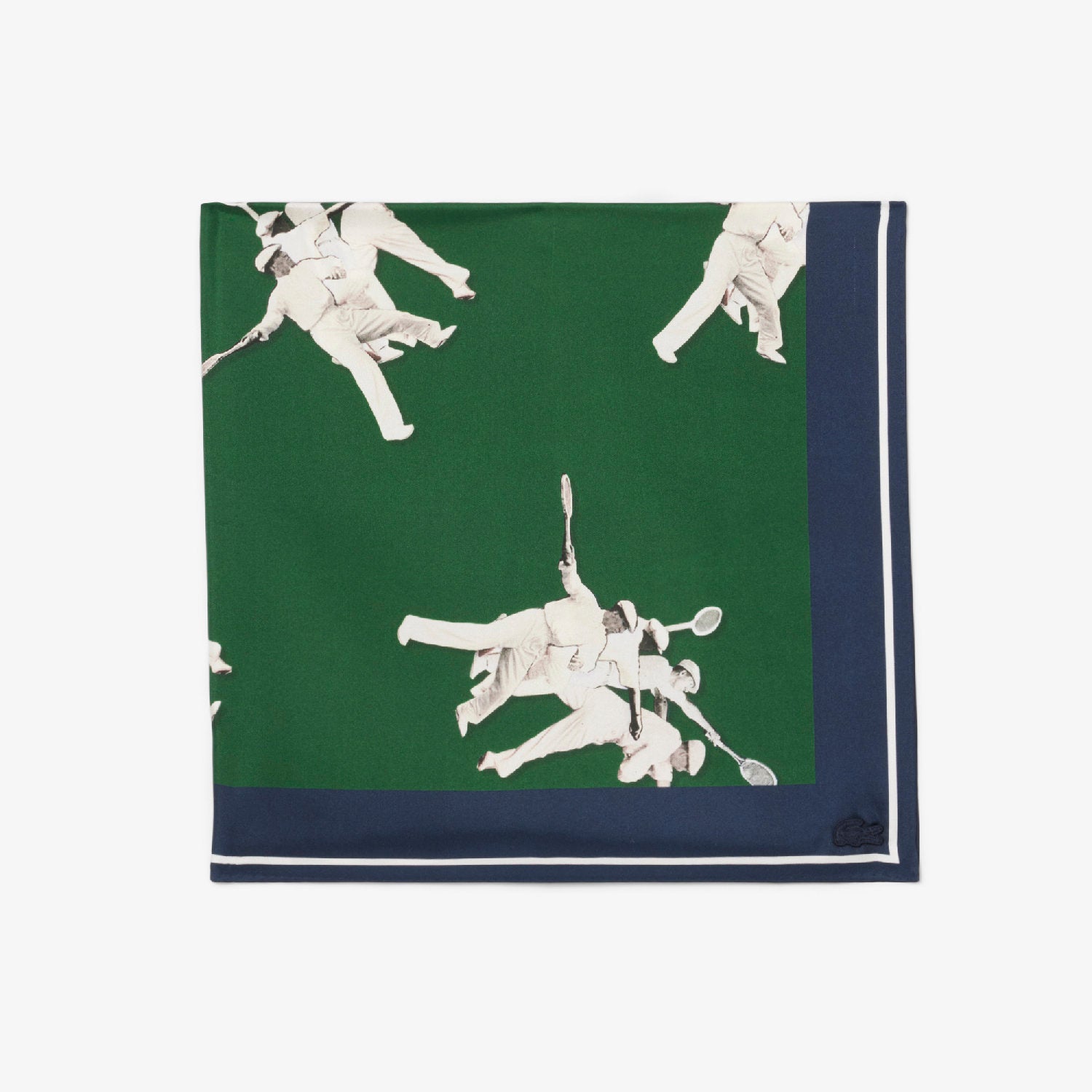 Printed silk square - Green & Navy Flour