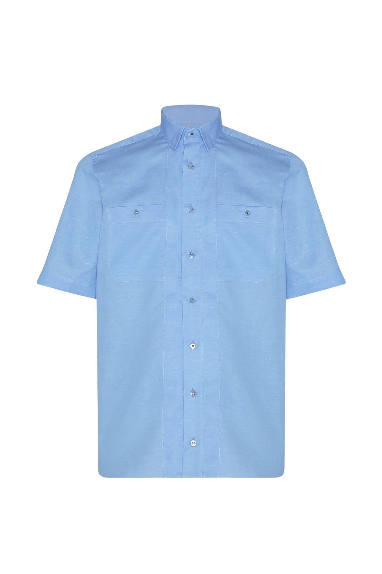 Chemise à manches courtes tissée en cuir exotique - Bleu