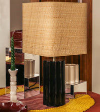 Lampe à poser Gioia en rotin - Noir et Beige