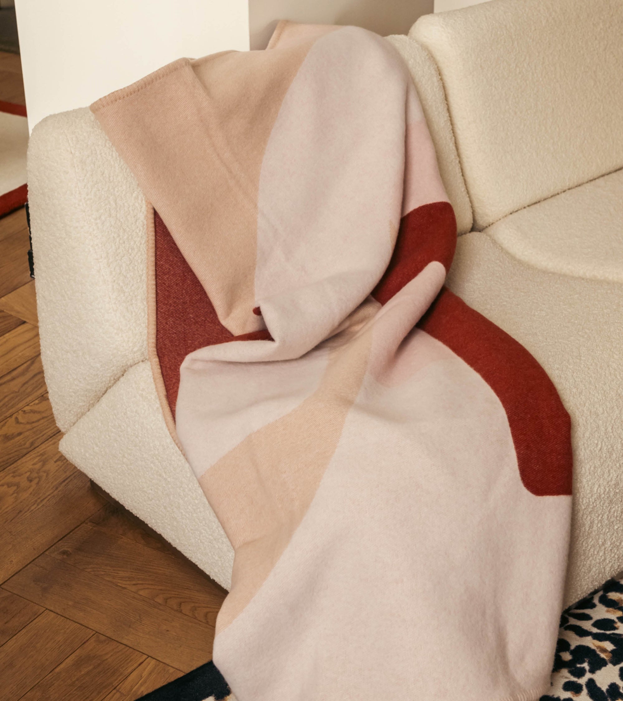 Plaid Roma en laine - Rose Et Beige