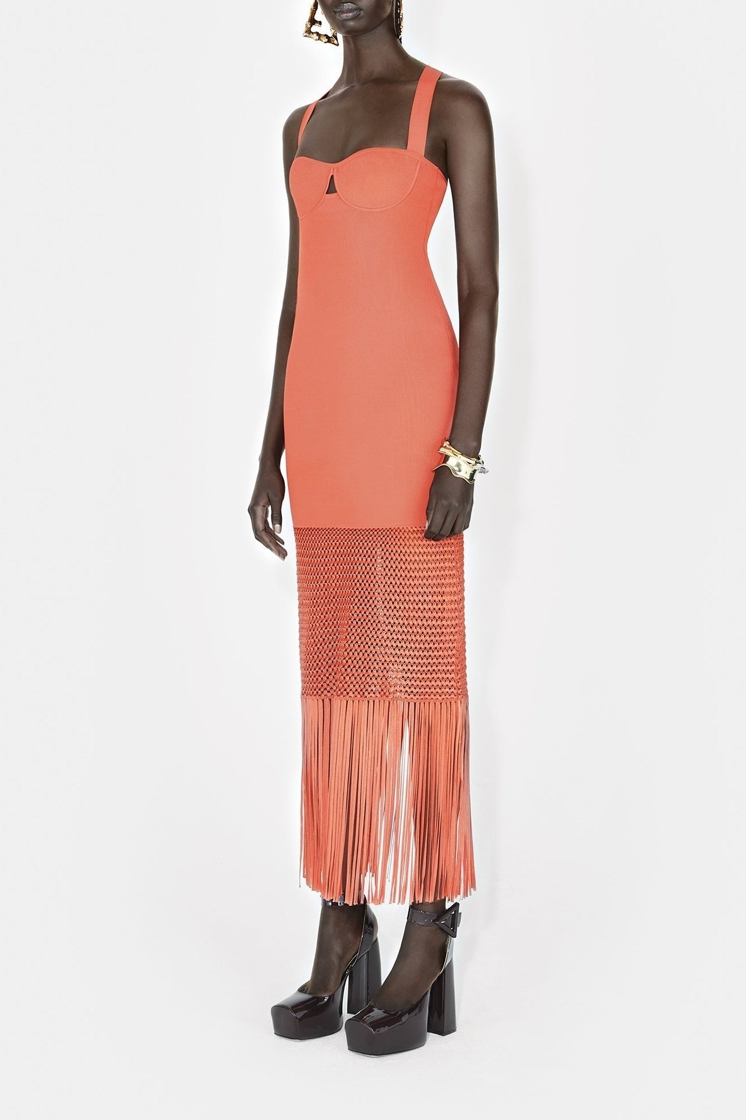 Robe Diana à franges - Coral