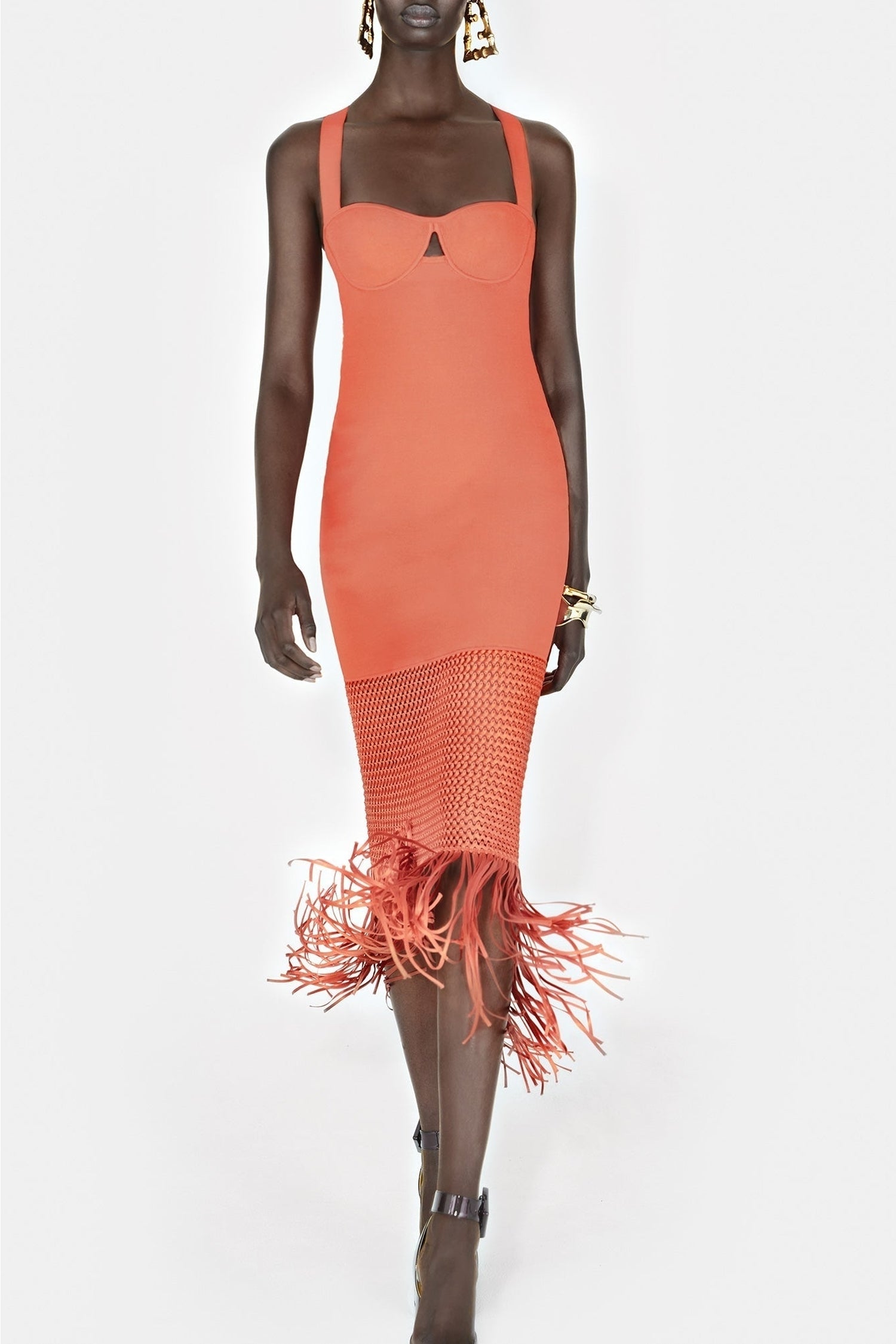 Robe Diana à franges - Coral