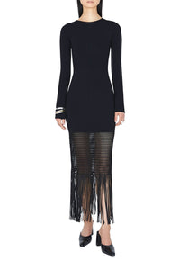 Fringe Diana Long Sleeve Dress - Black