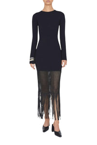 Fringe Diana Long Sleeve Dress - Black