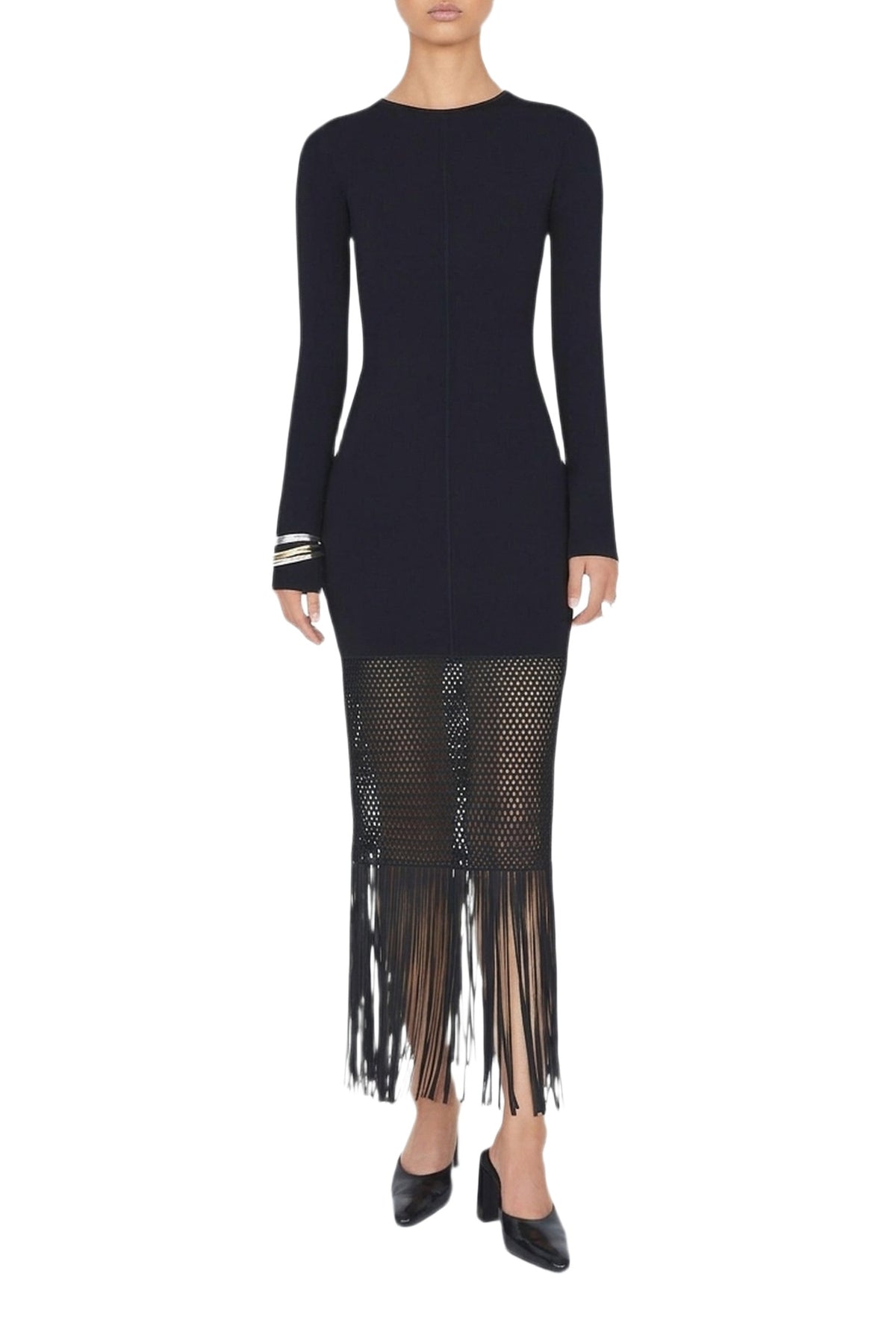 Fringe Diana Long Sleeve Dress - Black