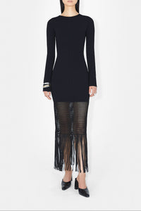 Fringe Diana Long Sleeve Dress - Black