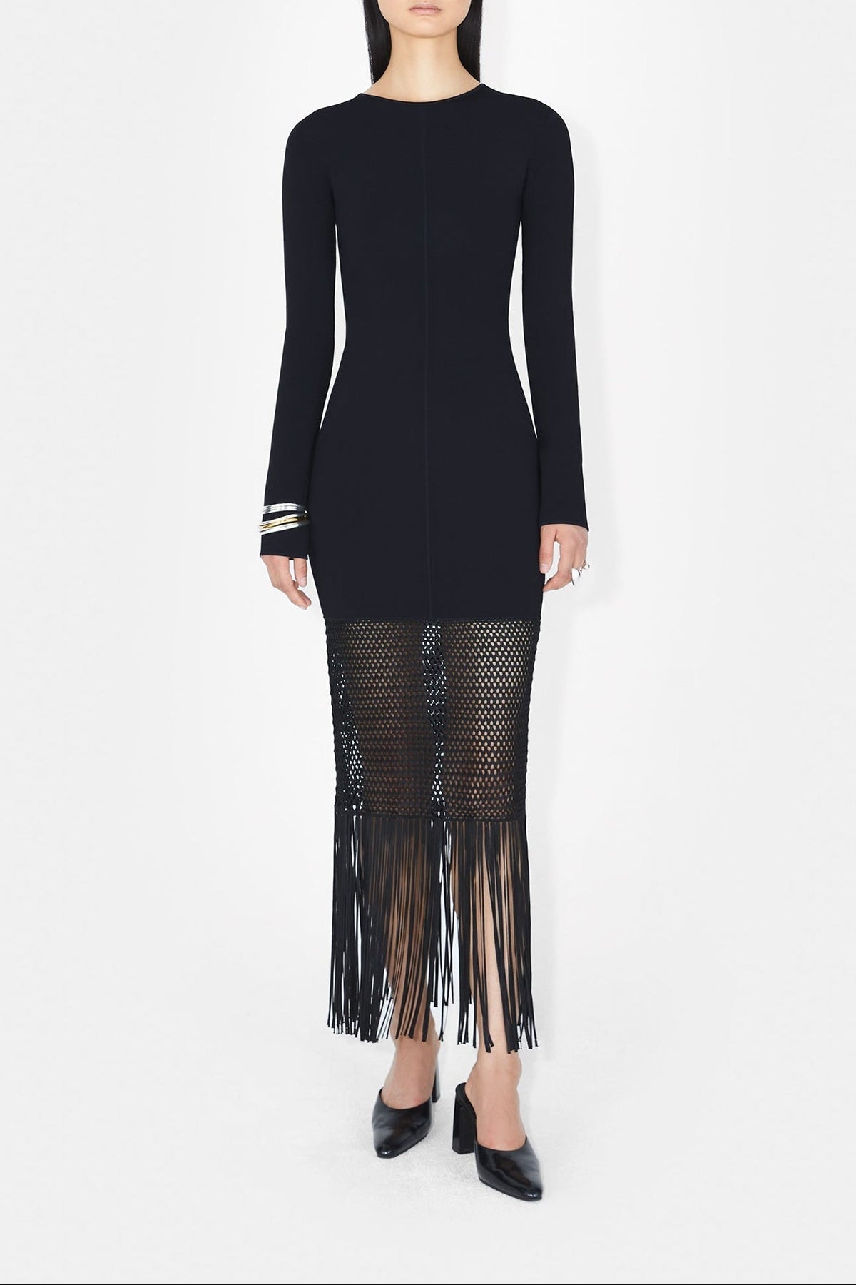 Fringe Diana Long Sleeve Dress - Black