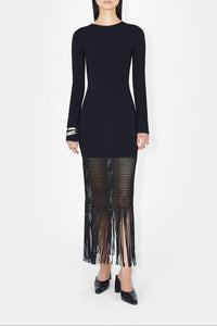 Fringe Diana Long Sleeve Dress - Black