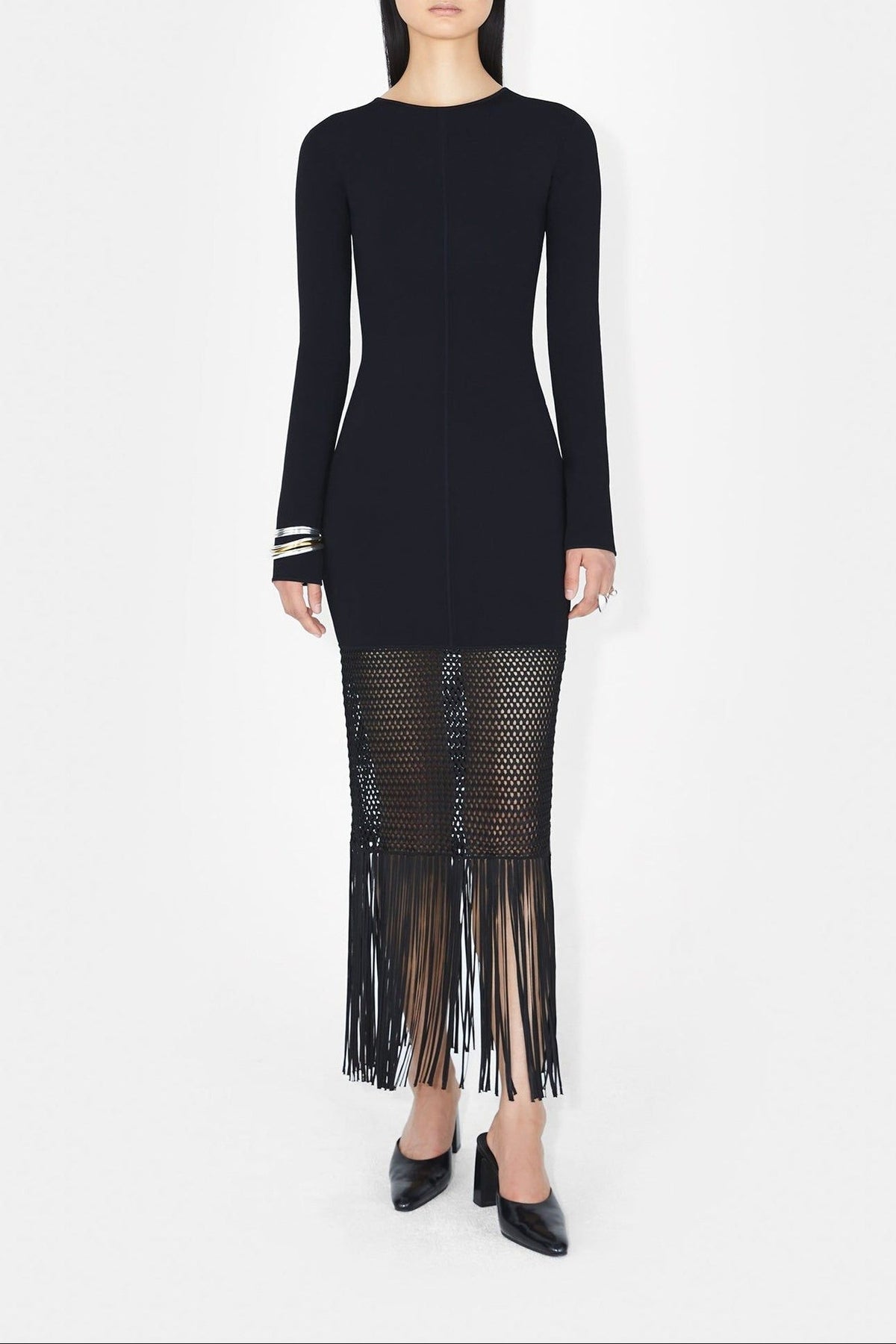 Fringe Diana Long Sleeve Dress - Black