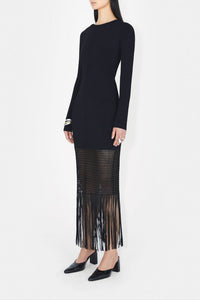 Fringe Diana Long Sleeve Dress - Black
