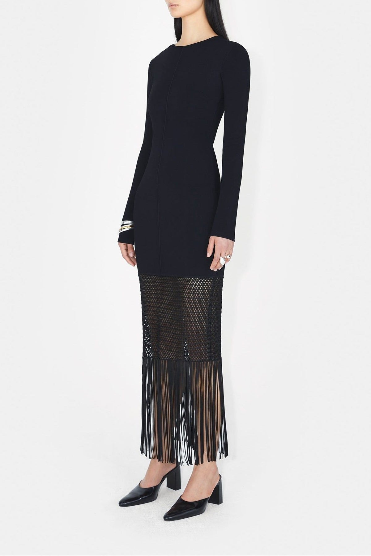 Fringe Diana Long Sleeve Dress - Black