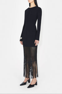 Fringe Diana Long Sleeve Dress - Black