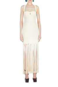 Robe Diana à franges - Creme
