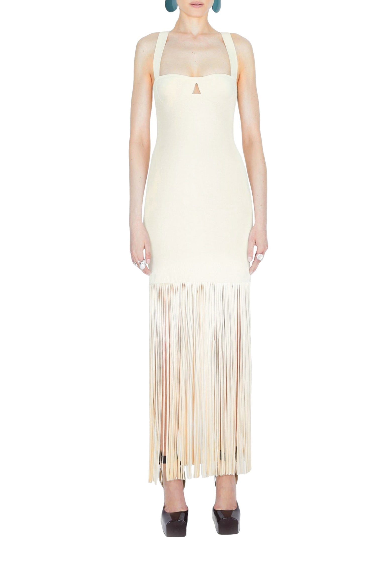 Robe Diana à franges - Creme