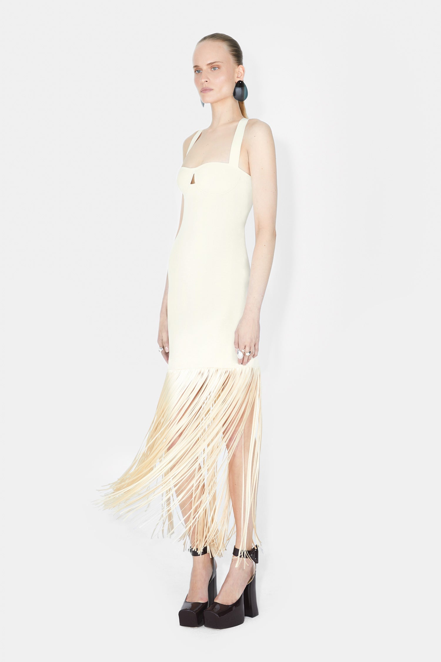 Robe Diana à franges - Creme