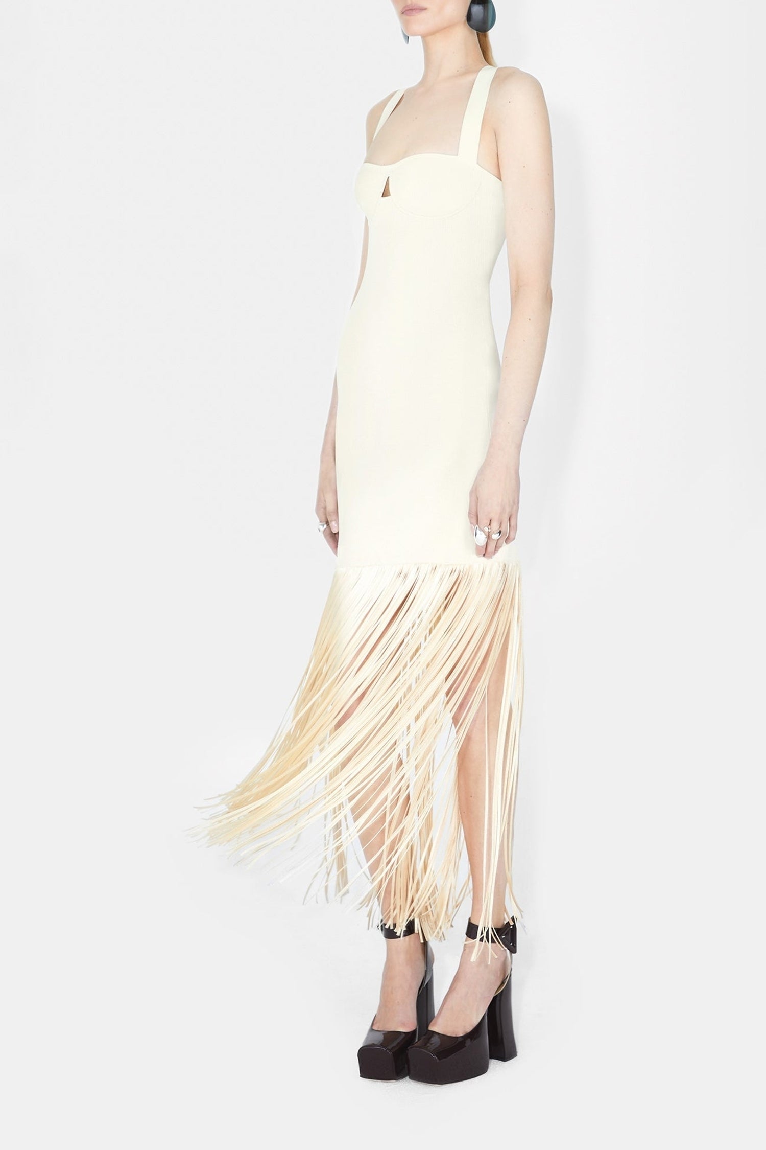 Robe Diana à franges - Creme
