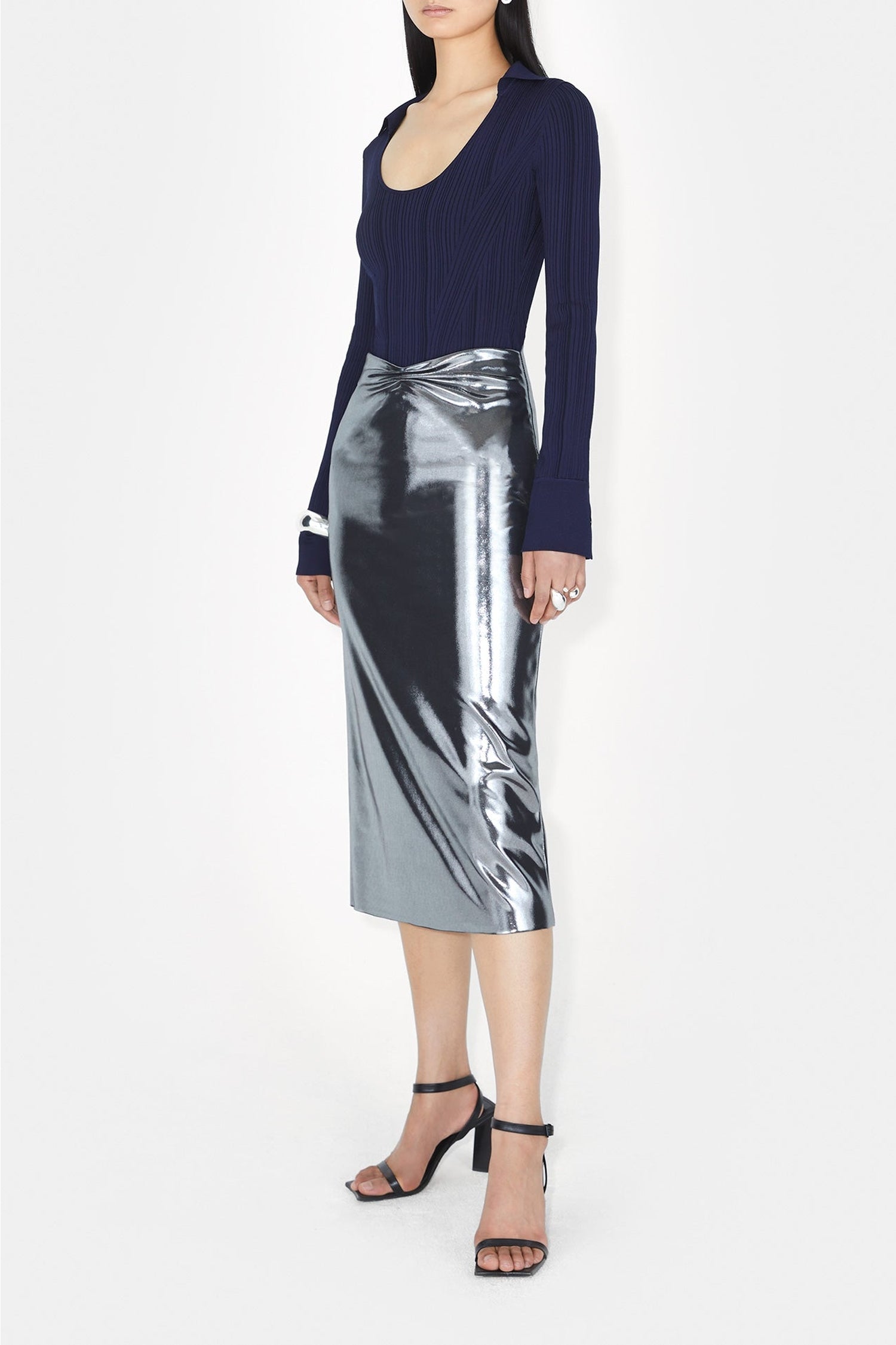 Galvanized high-waisted skirt - Silver