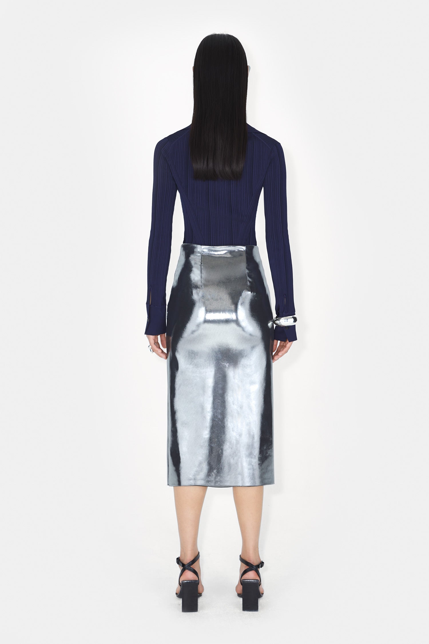 Galvanized high-waisted skirt - Silver