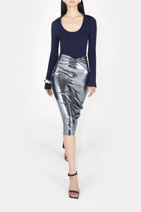 Galvanized high-waisted skirt - Silver
