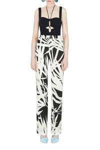 High Waisted Suit Trousers - Black Palm Print