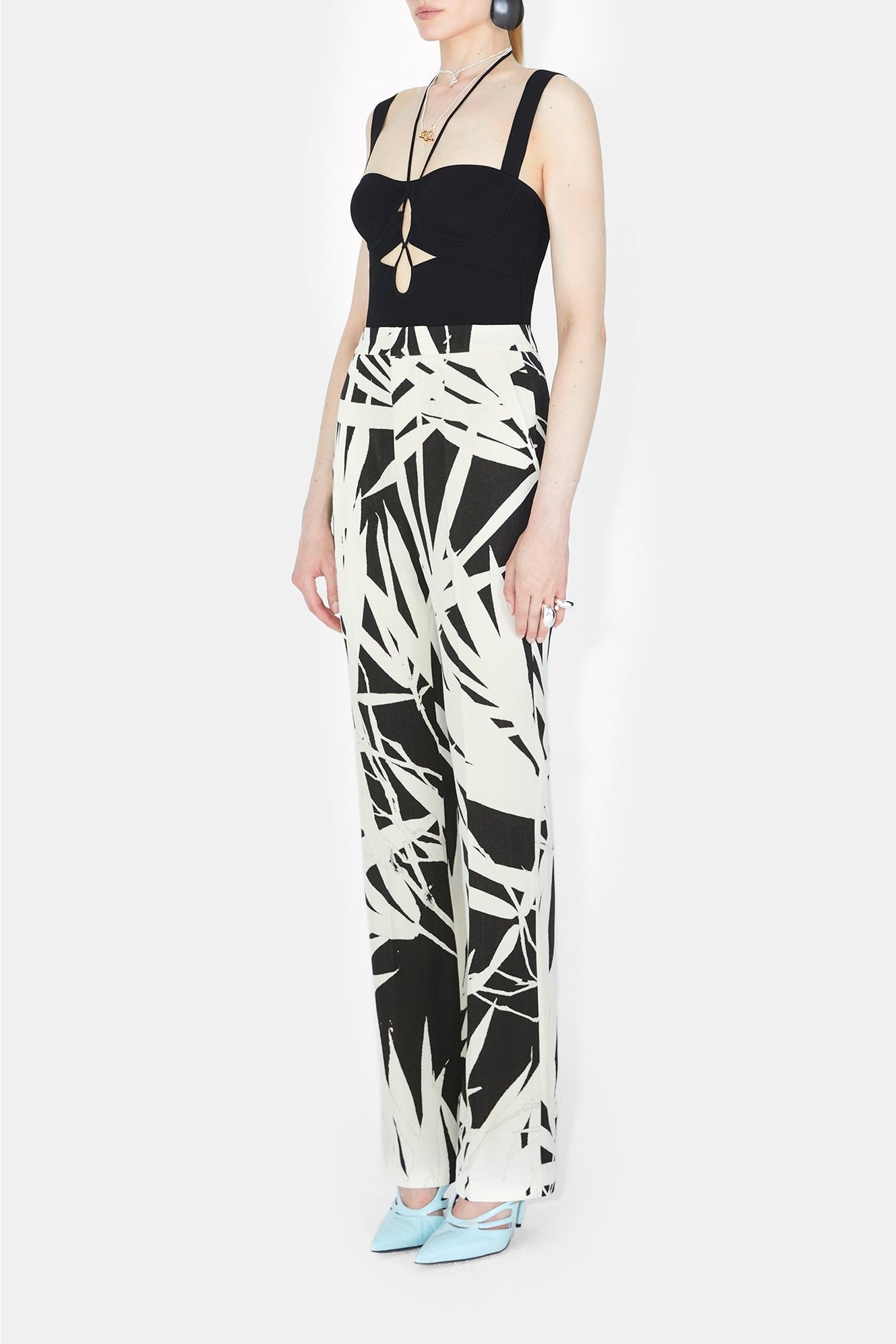 Pantalon taille haute imprimé - Black Palm Print